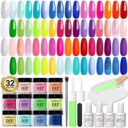 AZUREBEAUTY 32 Colors & 10 Tools Dip Powder Nail Starter Kit, Gift for her, DIY Nails at Home, All Season Colors All-in-One Kit Nail Art