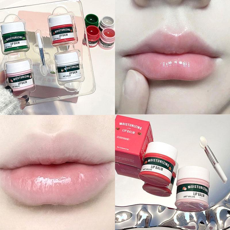 Mixed Flavor Moisturizing Lip Balm with Applicator, 4pcs/set Long Lasting Hydrating Lip Gel with Brush, Plumping Lip Care Oil for Girls and Women