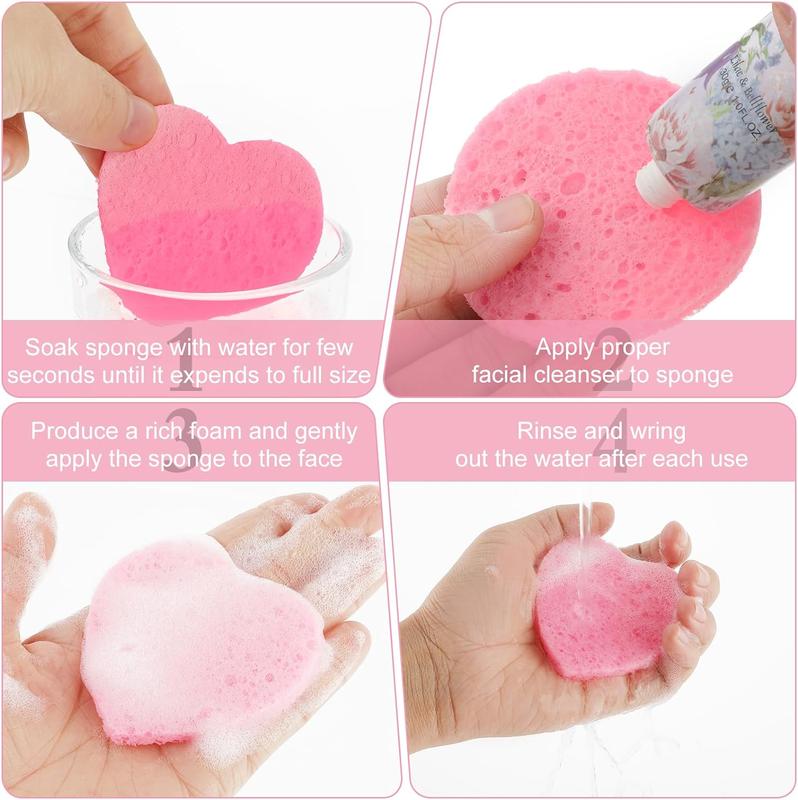 10-Count Heart Shape Compressed Facial Sponges, Natural Cosmetic Spa Sponges for Facial Cleansing for Daily Facial Cleansing, Exfoliating Mask, Makeup Remover. Ideal for Home and Travel