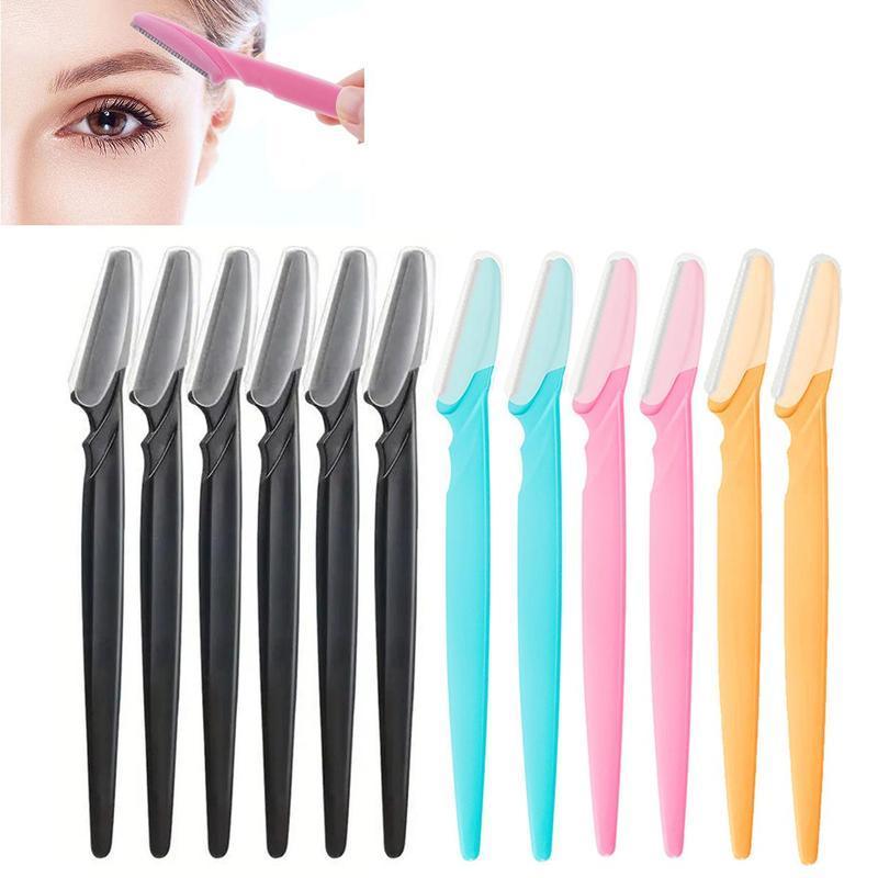 Portable Eyebrow Trimmer & Hair Remover Set with Dust Proof Cover, 12pcs/set Sharp Facial Razor for Makeup, Convenient Shaver Set, Face Eyebrow Trimming Tools