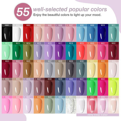 JODSONE 60 PCS Gel Nail Polish Kit with U V Light Base and Matte Glossy Top Coat Nail Gel Polish Soak off Manicure Accessory Tools Suitable for All Seasons for Mother's day gifts