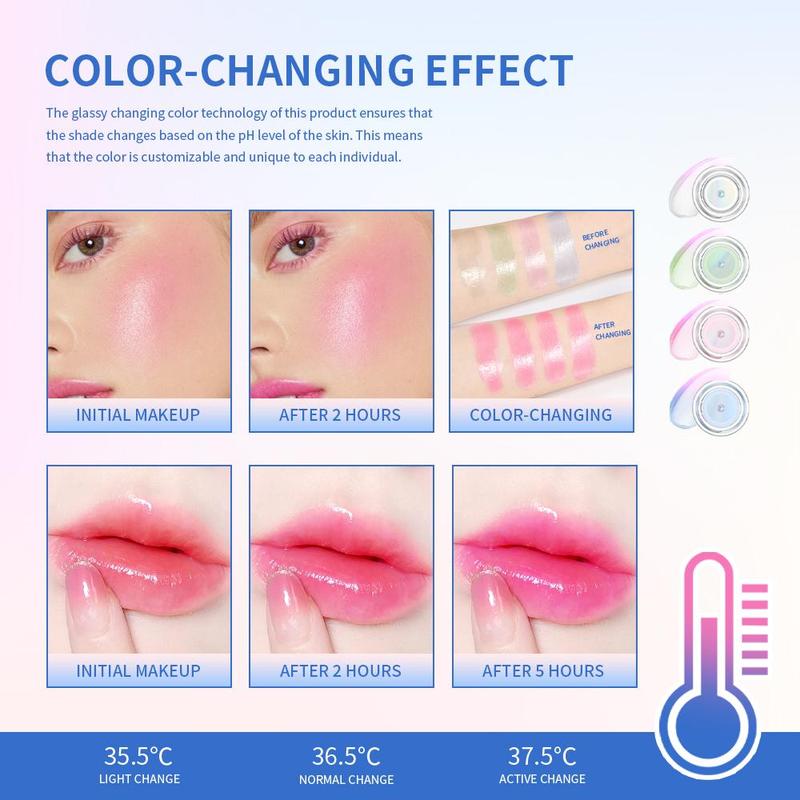 Lip & Blush Glassy Multi Balm, Long Lasting Color Changing Cream Blush, Natural Look Lightweight Blush for Women Girls