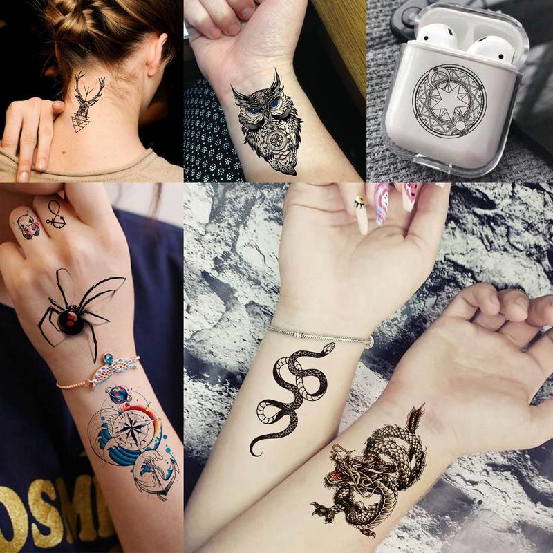 Lion & Owl &?Flower Pattern Temporary Tattoo Sticker, 54pcs/set Creative Fake Tattoo Sticker, Realistic Temporary Body Art Sticker, Body Decoration for Men & Women