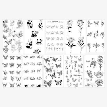 Mix Styles Temporary Tattoo Stickers, 10pcs/set Cartoon Animal & Flower Patterns Tattoo Sticker for Women & Men, Body Art Fact Art Stickers for Face Arm Neck