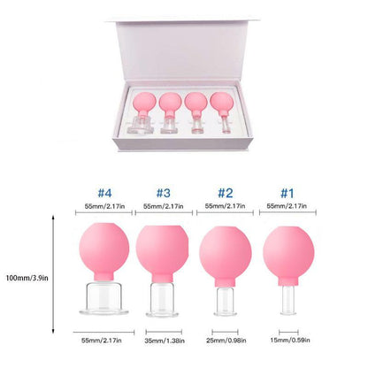 Facial Vacuum Cupping, 4 Counts/set Facial Beauty Cupping Cups, Fireless Cupping, Glass Cupping, Vacuum Silicone Facial Beauty Jar, Professional Skincare Tools for Women