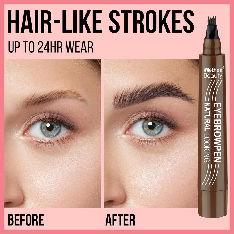 iMethod Eyebrow Pen - Eyebrow Pencil Magical Upgraded Eye Brow Pencils for Women with 4 Fork Tip & Spoolie Brush for Natural-Looking Hair-Like Defined Brows, Last All-Day, Light Brown