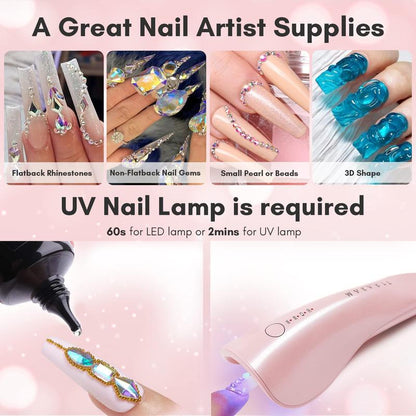 Makartt Nail Rhinestone Glue for Nails 30ML, Super Strong Gel Nail Glue for Nail Charm 3D Nails Bling Gel Decoration Gem Nail Art Jewel Diamonds Cured Need Beauty Gift