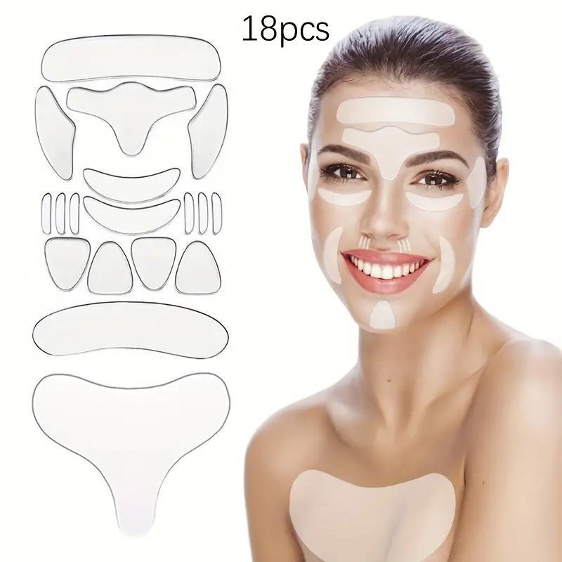 Reusable Forehead Eyes Chin Neck Silicone Pad, 18pcs/set Facial Skin Firming Patch, Beauty & Personal Care Product