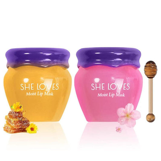 2PCS Lip Mask Overnight, Honey&Sakura Day and Night Repair Sleeping Lip Balm, Fade Lip Lines Bee Balm, Hydrating &Prevention Dry and Crack Lip Scrubs Exfoliator