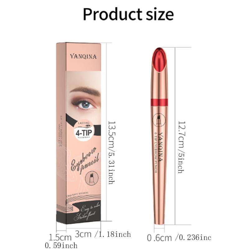 4-tip Eyebrow Pencil, 1 Count Waterproof Long Lasting Eyebrow Pencil, Sweat Proof High Pigmented Brow Shading & Filling Pencil, Makeup Tool