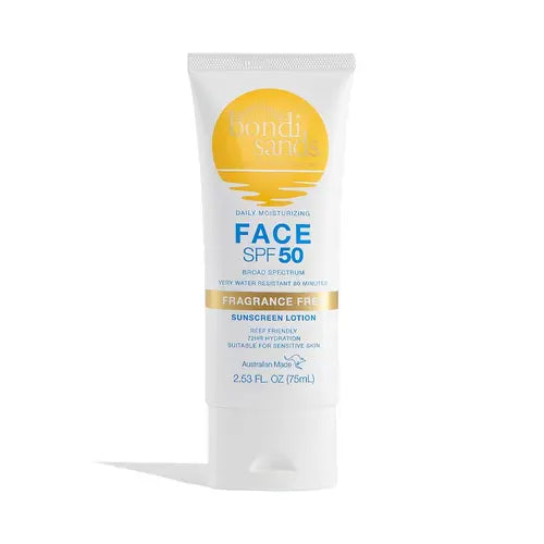 Bondi Sands Fragrance Free Daily Sunscreen Face Lotion SPF 50 | Hydrating UVA + UVB Protection, Non-Greasy, Gentle, Water Resistant | 2.53 Oz/75 mL