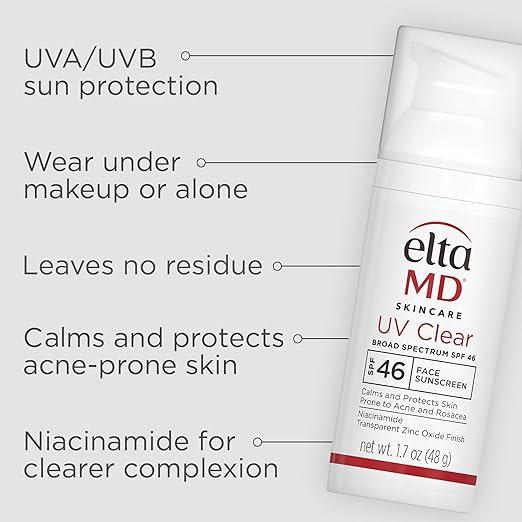 EltaMD UV Clear Face Sunscreen, Oil Free Sunscreen with Zinc Oxide, Dermatologist Recommended Sunscreen Facial Skincare Comfort Skin Repair