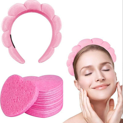 Heart Shaped Face Puffs & Headband Set, 41pcs/set Skin Care Face Cleaning Tool Set, Including 40pcs Face Puff & 1 Count Headband, Professional Skincare Tools for Women, Comfort Hygiene Products