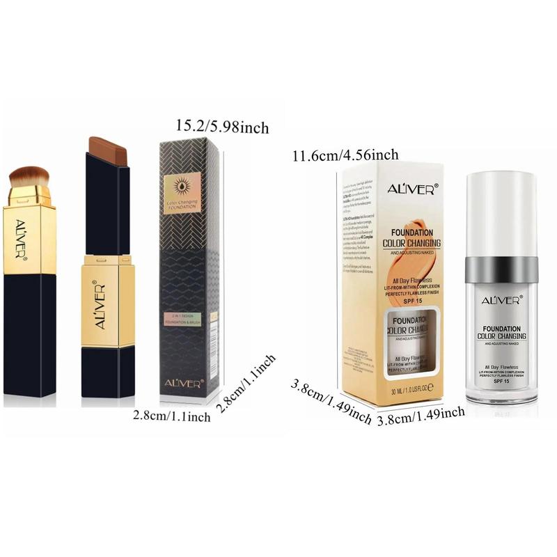 2 in 1 Concealer Stick Foundation & Cosmetic Brush(2pcs/box), Long Lasting & Full Coverage Pore Concealer with Makeup Brush, Moisturizing Liquid Foundation, Sunscreen Base Makeup Product