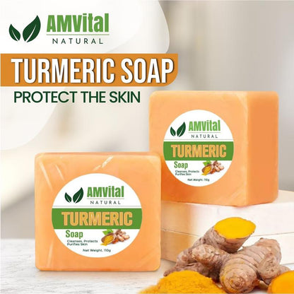 AMVital Turmeric Soap Bar for Face & Body, Dark Spots, Smooth Skin, Natural Handmade Soap