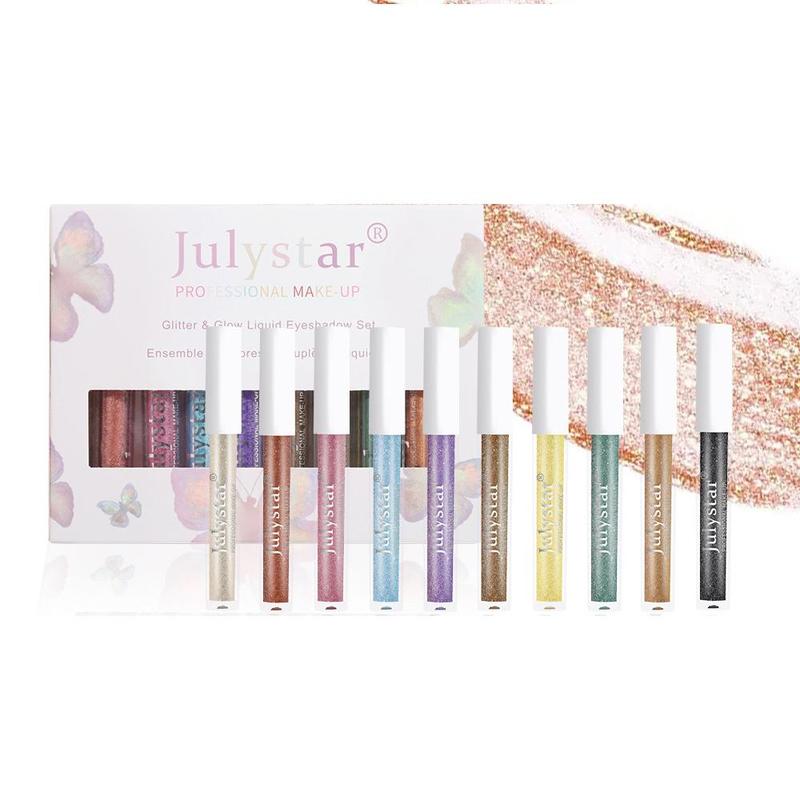 Liquid Eyeshadow Set, 10pcs/set Long-lasting Eyeshadow, Glitter Liquid Eyeshadow, Shimmering Eye Shadow, Glittering Brightening Highlighting Liquid Stick for Crystal Eye Makeup