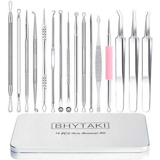 Blackhead Remover Tools, 2024 Latest 16 PCS Pimple Popper Tool Kit, Acne Blackhead Tools for Blemish, 410 Premium Professional Stainless Acne Pimple Extractor Tool with Metal Box