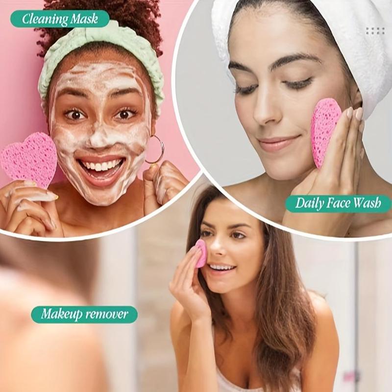 Facial Cleaning Tool Set, 6 Counts/set Heart Shape Double-sided Face Wash Sponge & Face Brush, Makeup Removal Tool, Face Wash Tool