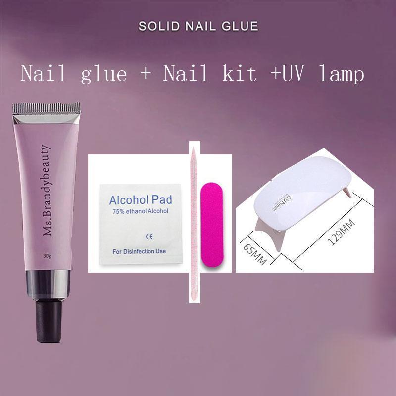 30ml Wear Nail Solid Patch Nail Glue Strong And Long-lasting Hose Nail Gel Safe And No Side Effects UV Lamp Nail Gel (Complimentary UV Lamp + Nail Tool Set) Manicure Nail Art  Nail Polish Nail Care Polish Gentle Pack Cutics Cosmetic