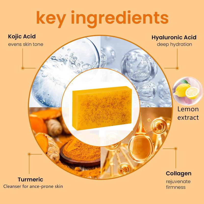 Turmeric Soap Bar & Turmeric Essential Oil & Turmeric Kojic Cleansing Pads Skincare Set, Summer Gift Lemon Kojic Acid Soap, Skin Cleanser Pads Kit