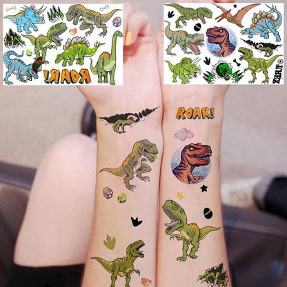 6pcs 3D Dinosaur Pattern Tattoo Sticker, Fun T-Rex Dino Temporary Tattoo Decal for Party & Birthday Use, Body Decoration Sticker for Kids