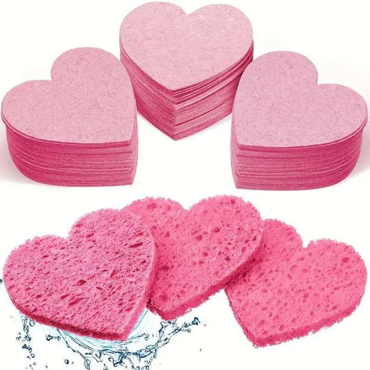 Disposable Heart Shaped Facial Cleansing Puff, Facial Washing Sponge, Skincare Tool, Dual Sided Facial Scrubber, Compressed Facial Sponges for Travel