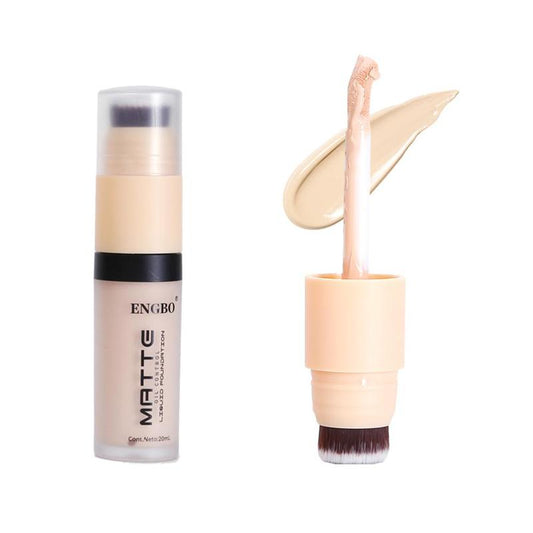 Double-ended Liquid Foundation with Brush, Long Lasting Matte Oil Control Foundation, Full Coverage Flawless Makeup Cream, Lightweight Concealer Foundation