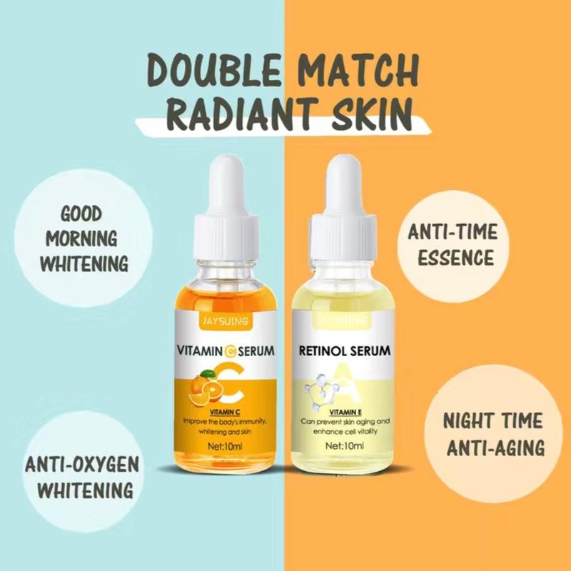 2pcs Vitamin C and Retinol Firming Serum, Firming and Lifting Essence, Smoothes Skin, Improves Elasticity, Smoothes Wrinkles, Reduces the Appearance of Signs of Aging, Facial Skin