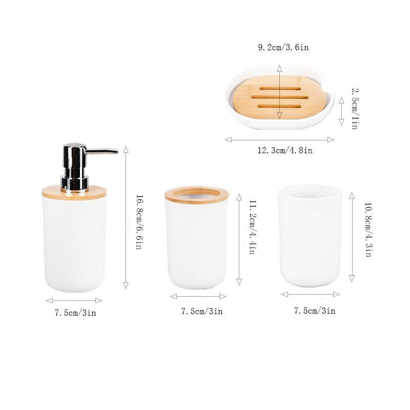 4pcs/set Bamboo Bathroom Set, Soap Dish, Shower Gel Dispenser Bottle, Skincare Tools for Home