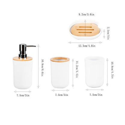 4pcs/set Bamboo Bathroom Set, Soap Dish, Shower Gel Dispenser Bottle, Skincare Tools for Home