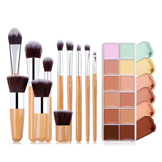 12 Colors Hydrating Full Coverage Correcting Concealer Palette Camouflage Makeup Contour Kit for Conceals Corrects + 11 Pcs Foundation Powder Concealer Eyeshadows Brushes Cosmetic Moisturizer Hydrate Moisture