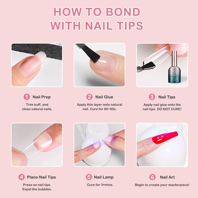 HiJOJO | Long-lasting LED UV Gel Glue [Curing Needed] Removable DIY Fake Nails Manicure Soak Off Salon Gel Polish Glue Nail Art Nail Care Nail Polish Gel Clear Gift Idea Cuties Cutics