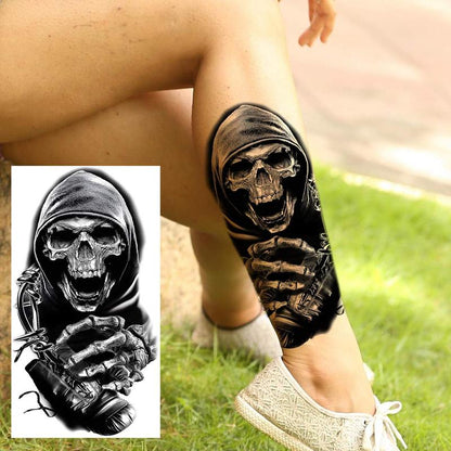 1 Sheet Halloween Skull Pattern Tattoo Sticker, Fake Arm Tattoo Decal for Festival Decor, Temporary Body Art Sticker for Adults