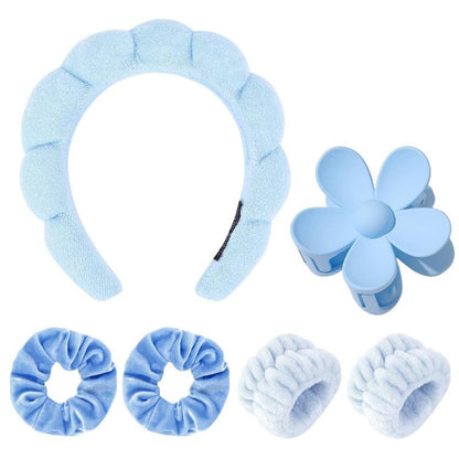 Face Washing Accessories, 6 Counts/set Face Washing Tool, Including 1 Count?Face Washing Headband & 4 Counts Face Washing Wristband & 1 Count?Hair Claw Clip