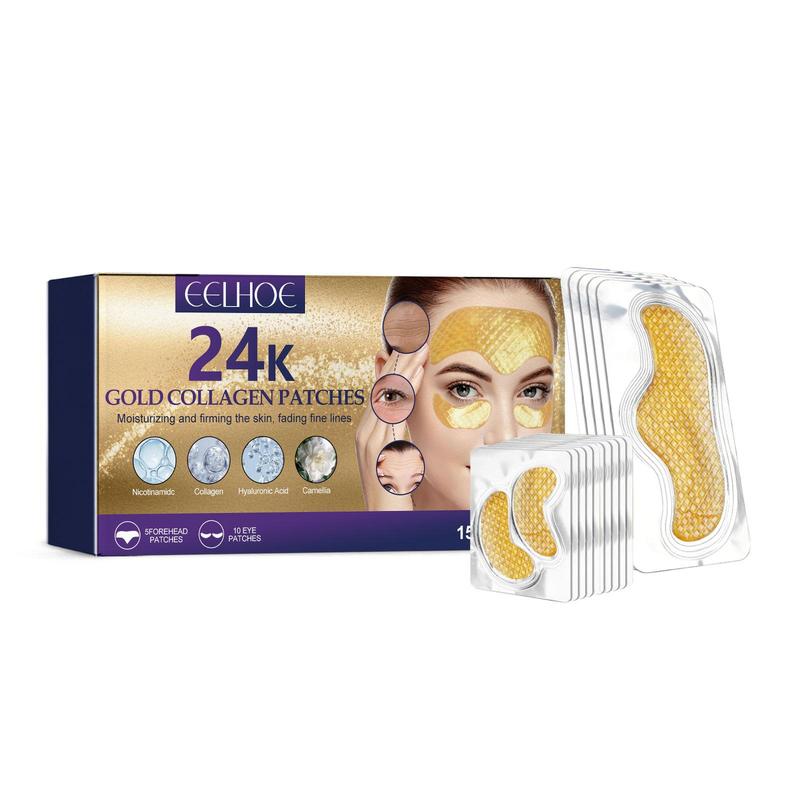 Collagen Forehead Wrinkle Patches (15patches/box), 24K Moisturizing Patches for Improving Fine Lines & Enhancing Forehead Skin Elasticity, Skincare Patches for Women & Men