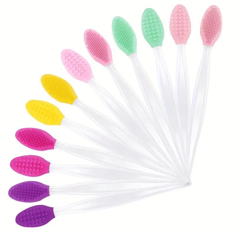 Random Color Multi-use Facial Cleansing Stick, 12pcs Double-sided Lip Brush Set, Facial Skincare Tools for Women Daily Use