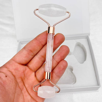 [Video Order]1 Count Natural Crystal Roller sets,Massager for Face, Eyes, Neck/Size:Roller about 5.6 inch,Gua Sha Slice about 3.1 inch/Material:Clear Quartz,Rose Quartz,Black Obsidian,Dream Amethyst