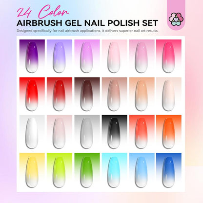 SAVILAND 24 Color Airbrush Gel Nail Polish - Use with Airbrush for Gradients Nails Blush Nails Layered Nail Art Various Pattern Nail Art Without Dilution High Color Saturation for Home Salon Use Nail Care Cutics Manicure Cosmetic