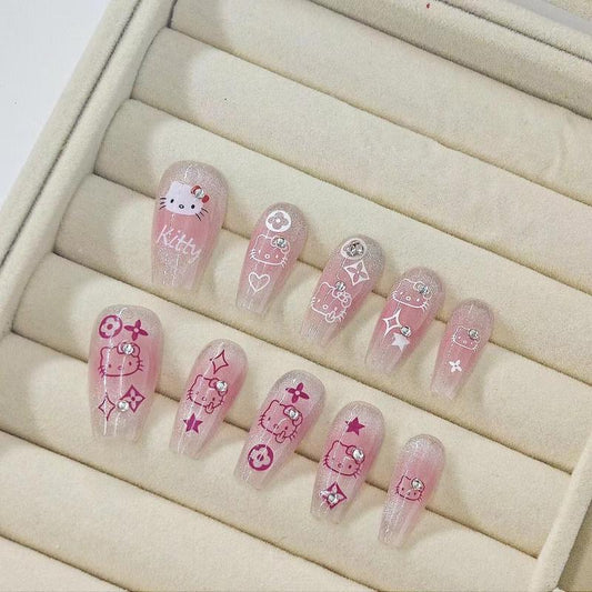 Press on Nails Handmade Cat Eyes  Pink Gems 3D