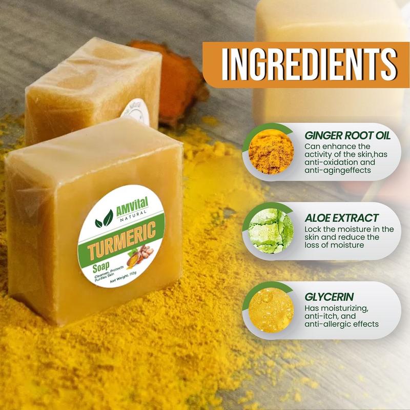 AMVital Turmeric Soap Bar for Face & Body, Dark Spots, Smooth Skin, Natural Handmade Soap