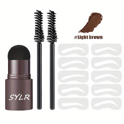 1 Set Professional One Step Eyebrow Stamp Shaping Supplies for Women Girls Beginners, Waterproof Eyebrow Makeup Products with 10 Reusable Stencils & Eyebrow Brush