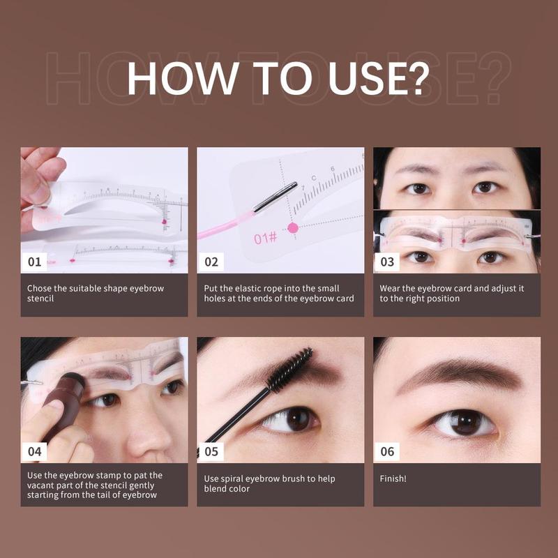 1 Set Eyebrow Stamp Stencil Kit with 12pcs Reusable Eyebrow Stencils, Quick Eyebrow Makeup Kit For Women