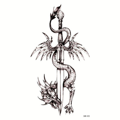 Sword And Dragon Pattern Temporary Tattoo Sticker, 1 Count Realistic Long Lasting Fake Tattoo For Women & Men