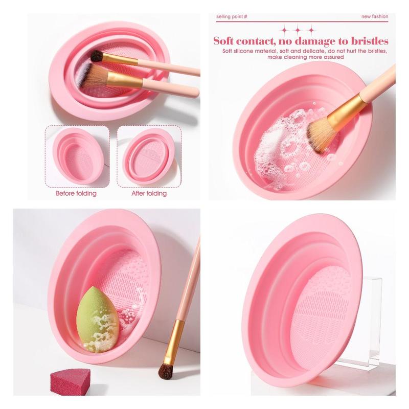 Makeup Tool, 64pcs/set Brushes & Sponges & Triangle Powder Puff & Finger Powder Puff & Headband & Wrist Band & Face Washing Puff & Cleaning Bowl & Bag