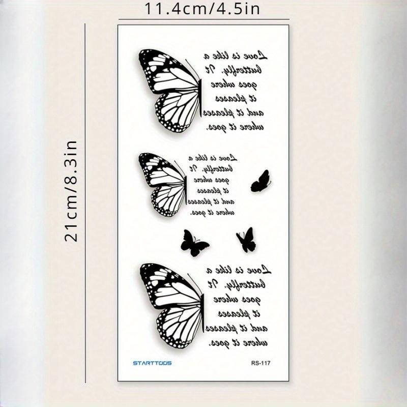 Butterfly & Letter Pattern Tattoo Sticker, 1 Count Temporary Tattoo Sticker, Body Art Decoration for Women & Men