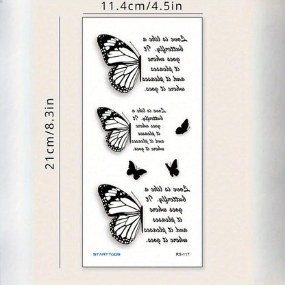 Butterfly & Letter Pattern Tattoo Sticker, 1 Count Temporary Tattoo Sticker, Body Art Decoration for Women & Men