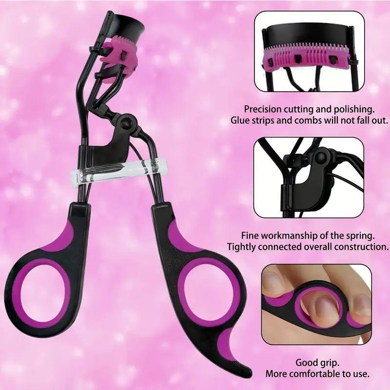 Eyelash Curler & Replacement Pad Set, 1 Set Eyelash Curler with Build in Comb for DIY Lash Clusters, Professional Beauty & Personal Care Makeup Products for Women