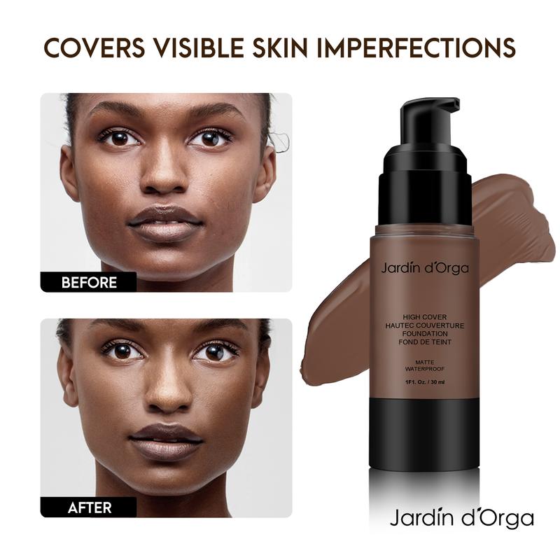 Jardin d'Orga Foundation Matte Waterproof Long Lasting Natural Makeup Liquid Foundation With Full Coverage Concealer Cosmetic