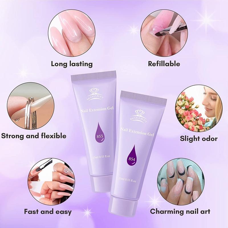 Poly Nail Extension Gel Kit Long Lasting Hard Gel for Nail Building Purple DIY GIFT Nail Art Nail Care Nail Polish Clear Color Flowers Salon Cutics Glossy Manicure Cosmetic