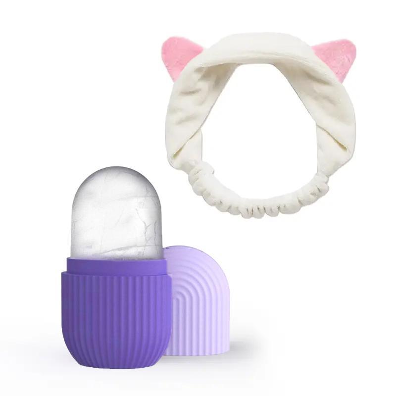 Face Ice Roller & Hair Band Set, 1 Count?Facial Massage Popsicle Mold & 1 Count?Cat Ear Design Headband, Skincare Tools for Women & Men